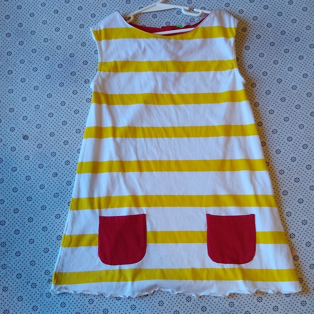 Sophie & Sam Girl's Yellow Stripe Scallop-Hem Shift Dress-size 5